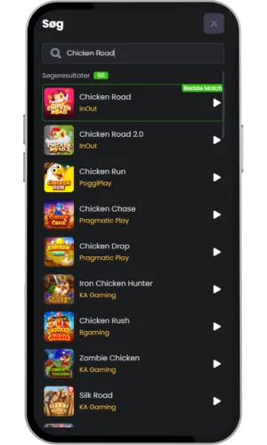 Søg efter Chicken Road i casinoet