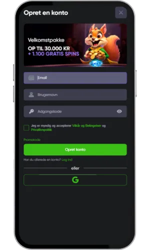 Registreringsformular på casino