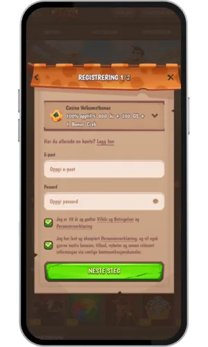 Registreringsskjema på casino
