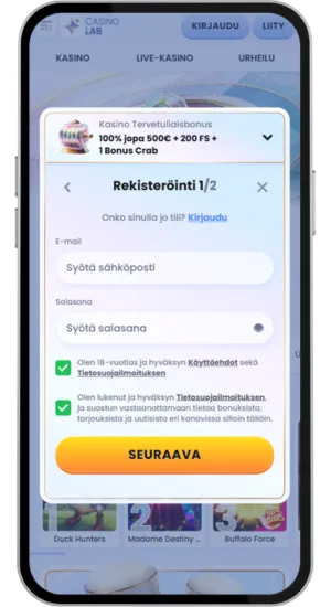Kasinon rekisteröintilomake