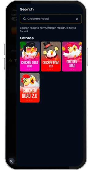 Using the casino search bar to locate Chicken Road and launching the real-money or demo version