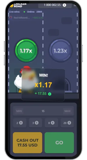 Pressing the button to move forward in Chicken Road and collecting winnings before a fire trap ends the run